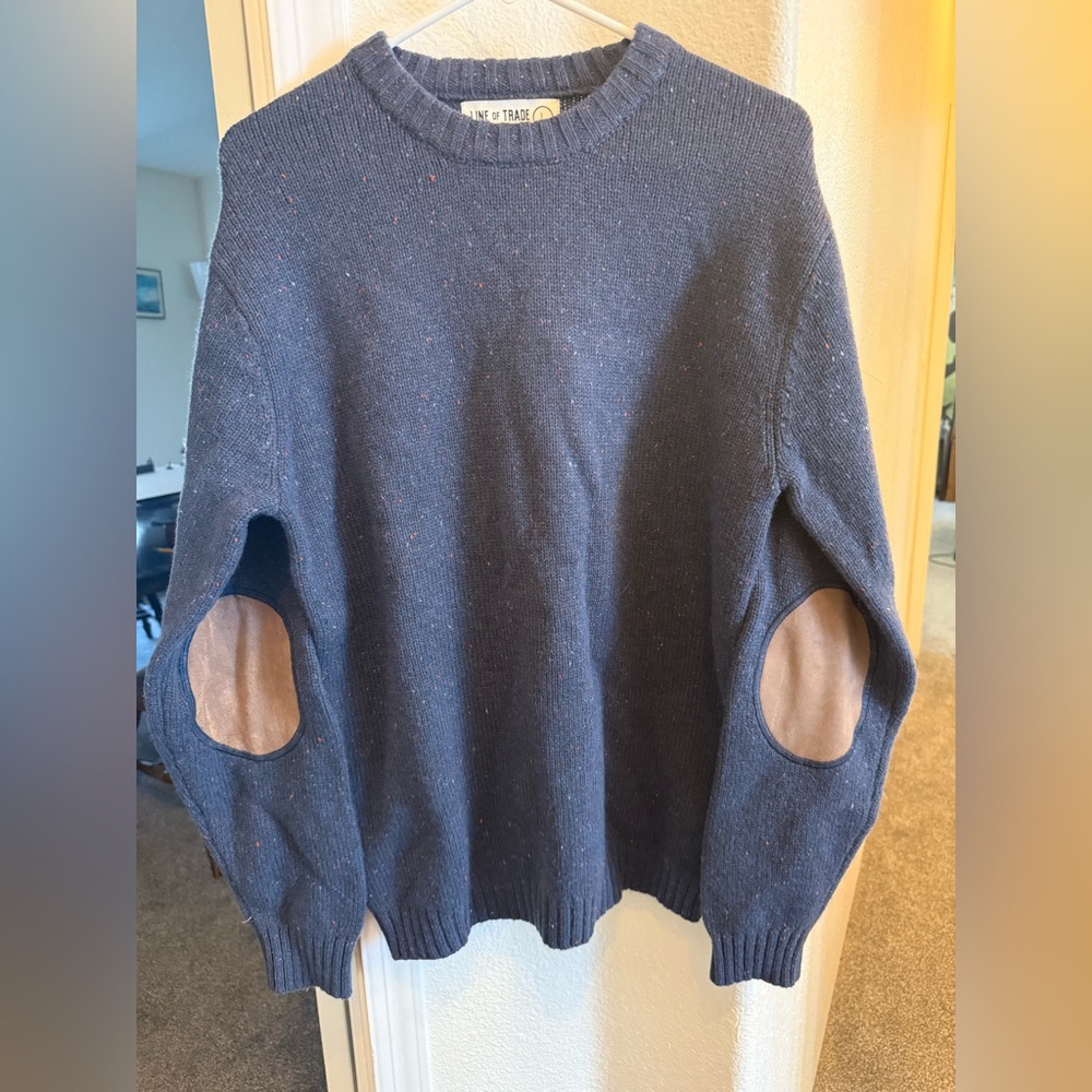 Line of Trade flecked blue Sweater with Elbow Patches- Large